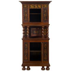 19th Century Walnut Inlaid Narrow Cupboard