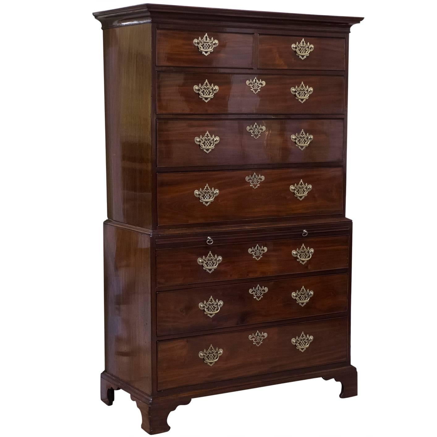 George III Mahogany Chest on Chest with Brushing Slide