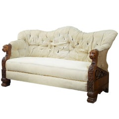 Rare 19th Century Carved Walnut and Mahogany Buttonback Sofa