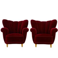 Pair of Later Art Deco 1950s Shell Back Armchairs