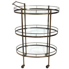 Modern Three-Tier Brass Bar or Serving Cart