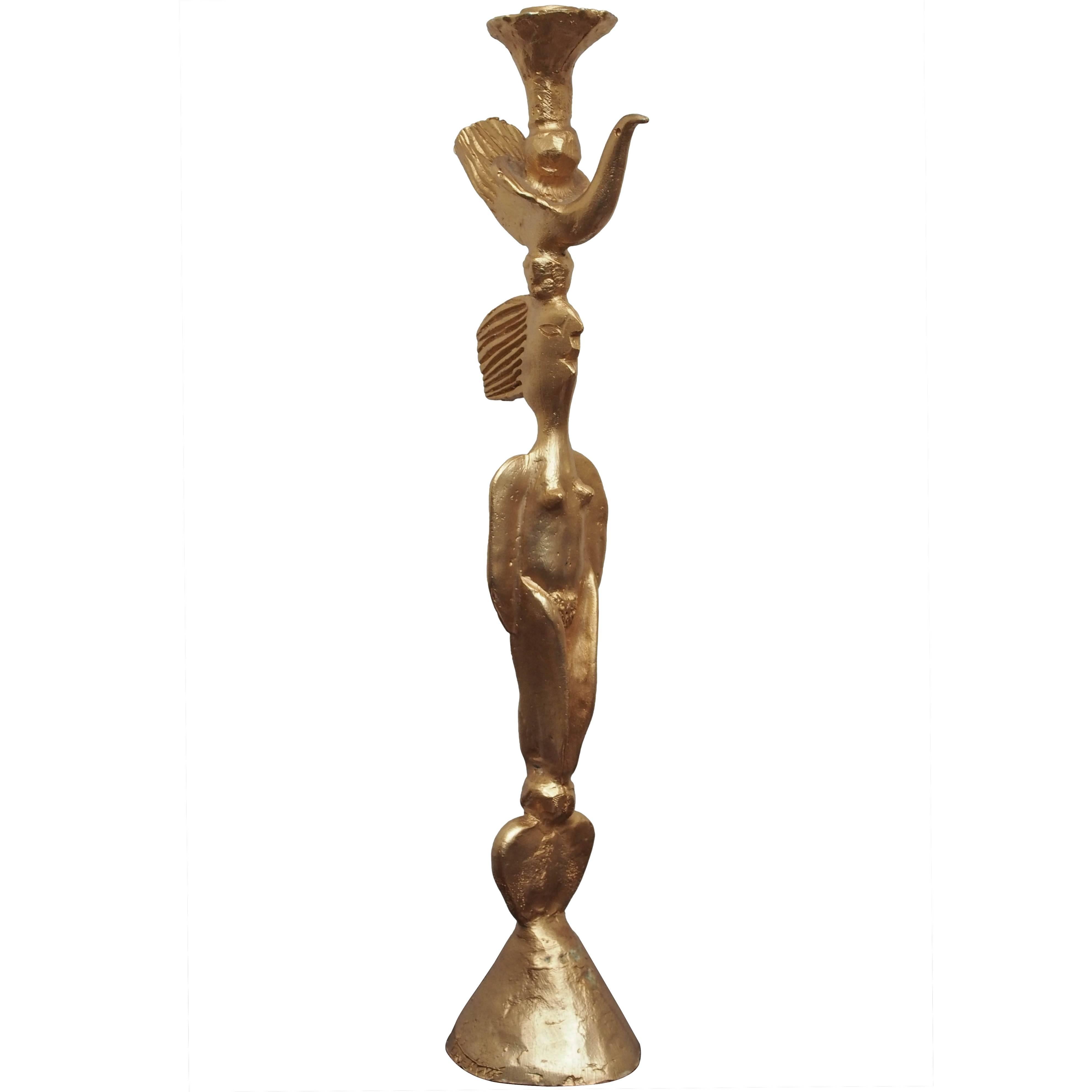 Gilt Bronze Candlestick by Pierre Casenove, circa 1980 For Sale