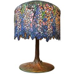 Retro Tiffany Style Leaded Glass Wisteria Lamp, by Paul Crist Studios