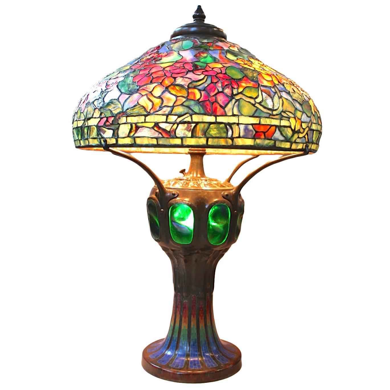 Tiffany Style Leaded Glass Nasturtium Lamp, Shade by Paul Crist