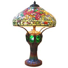 Retro Tiffany Style Leaded Glass Nasturtium Lamp, Shade by Paul Crist