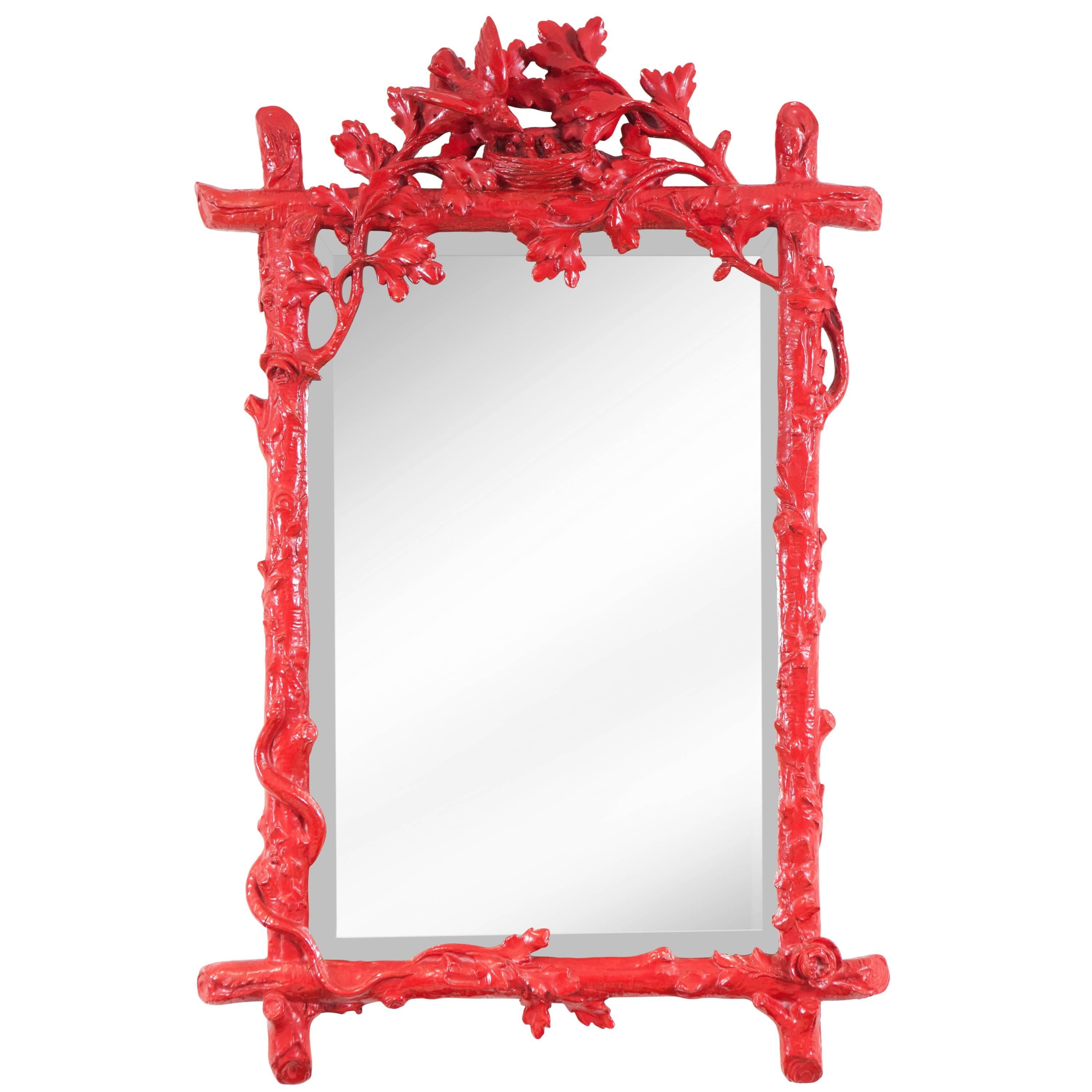 French Red Painted Mirror