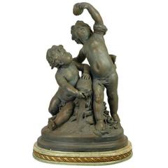 Gesso Cherubs Sculpture on Faux Marble Base 1