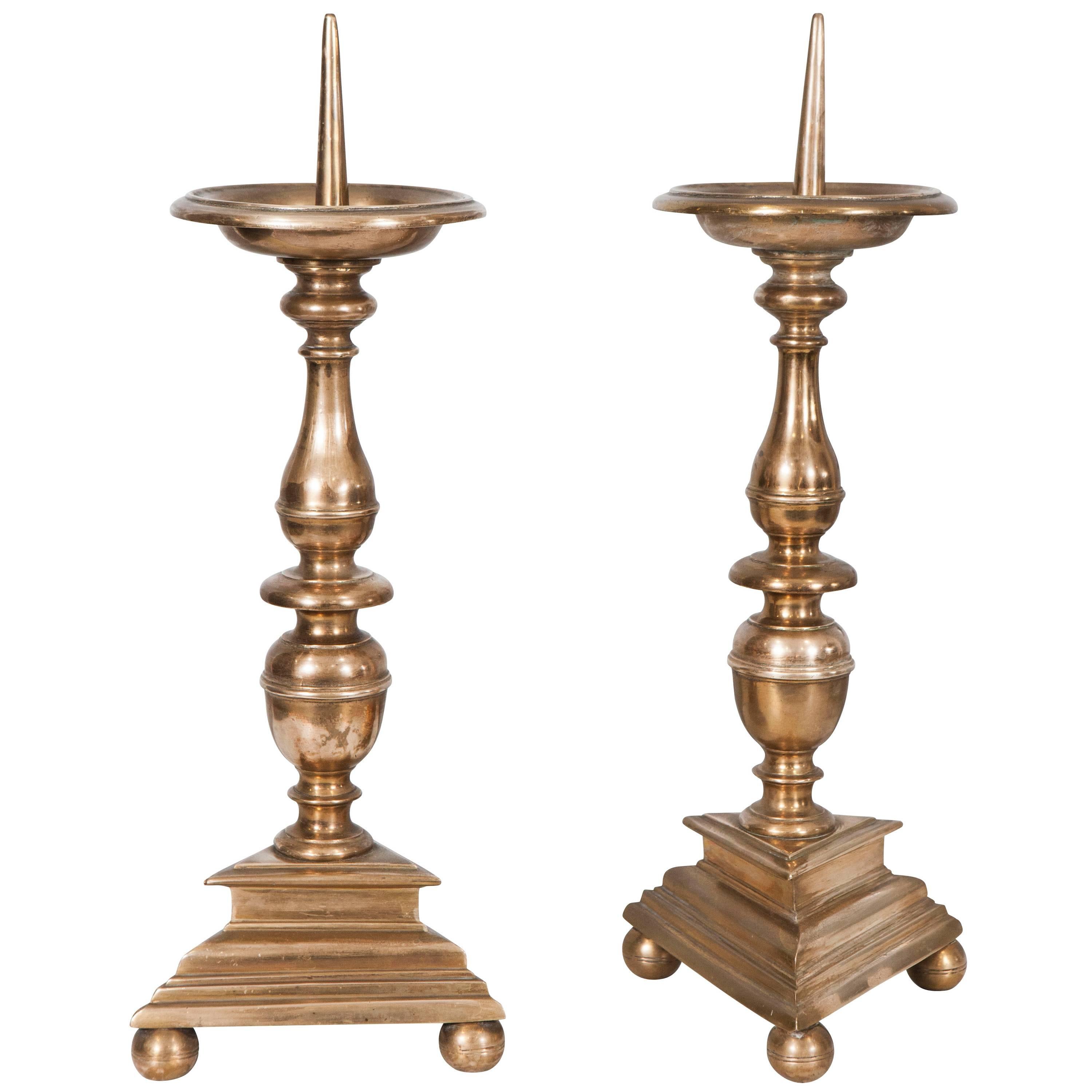 Pair of Brass Pricket Candlesticks For Sale