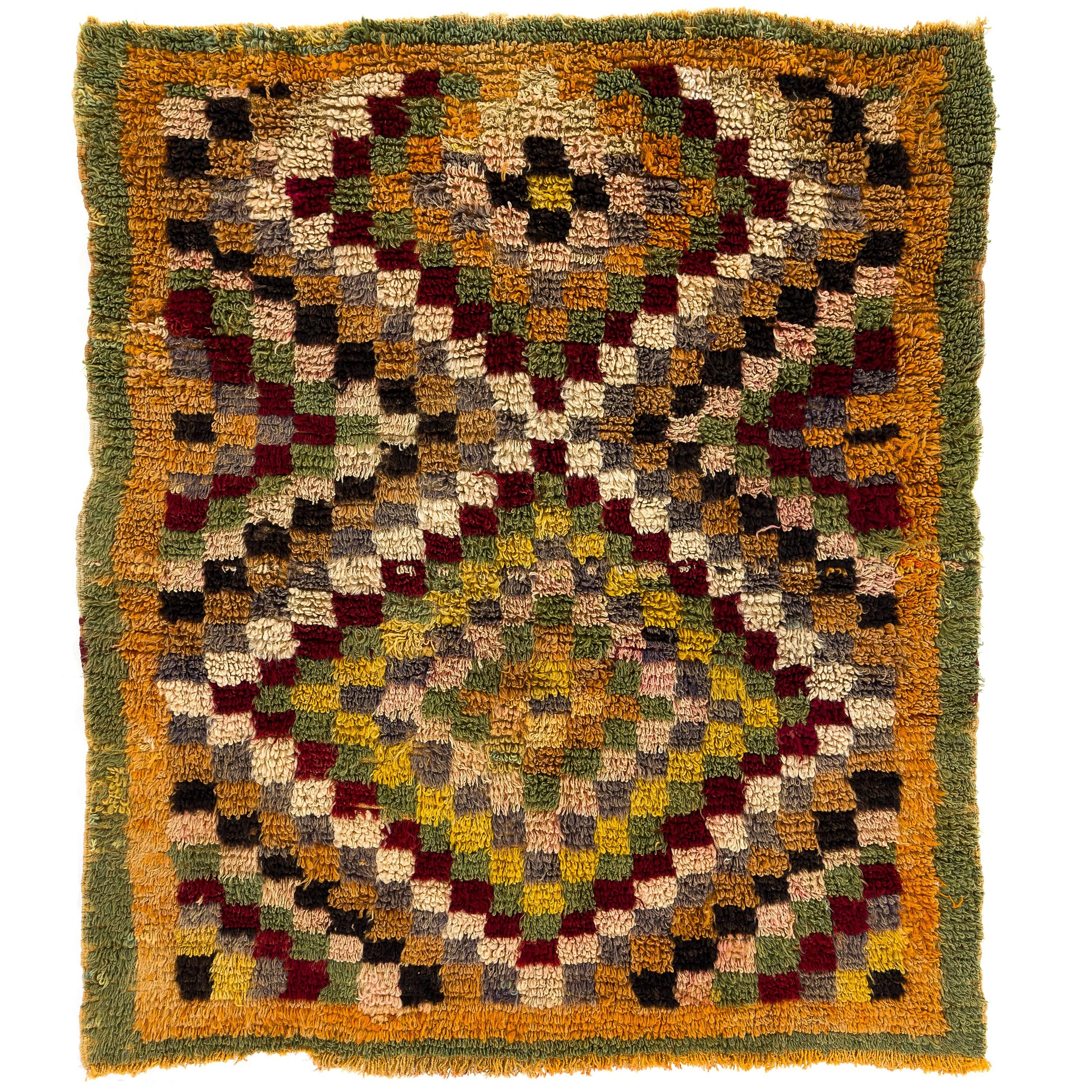 Checkered One of a Kind Midcentury "Tulu" Rug For Sale