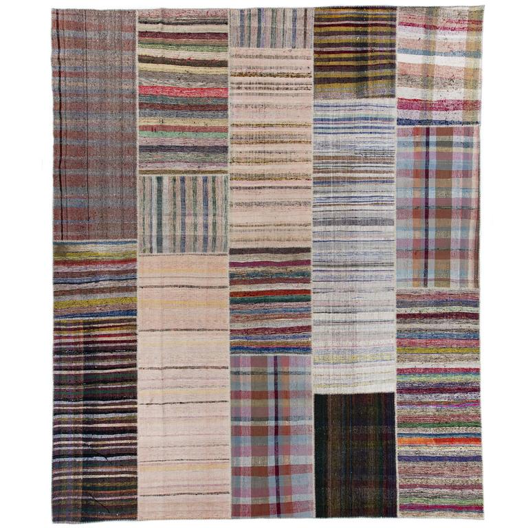 Eclectic Vintage Rag Rug, Flatweave Kilim For Sale at 1stdibs