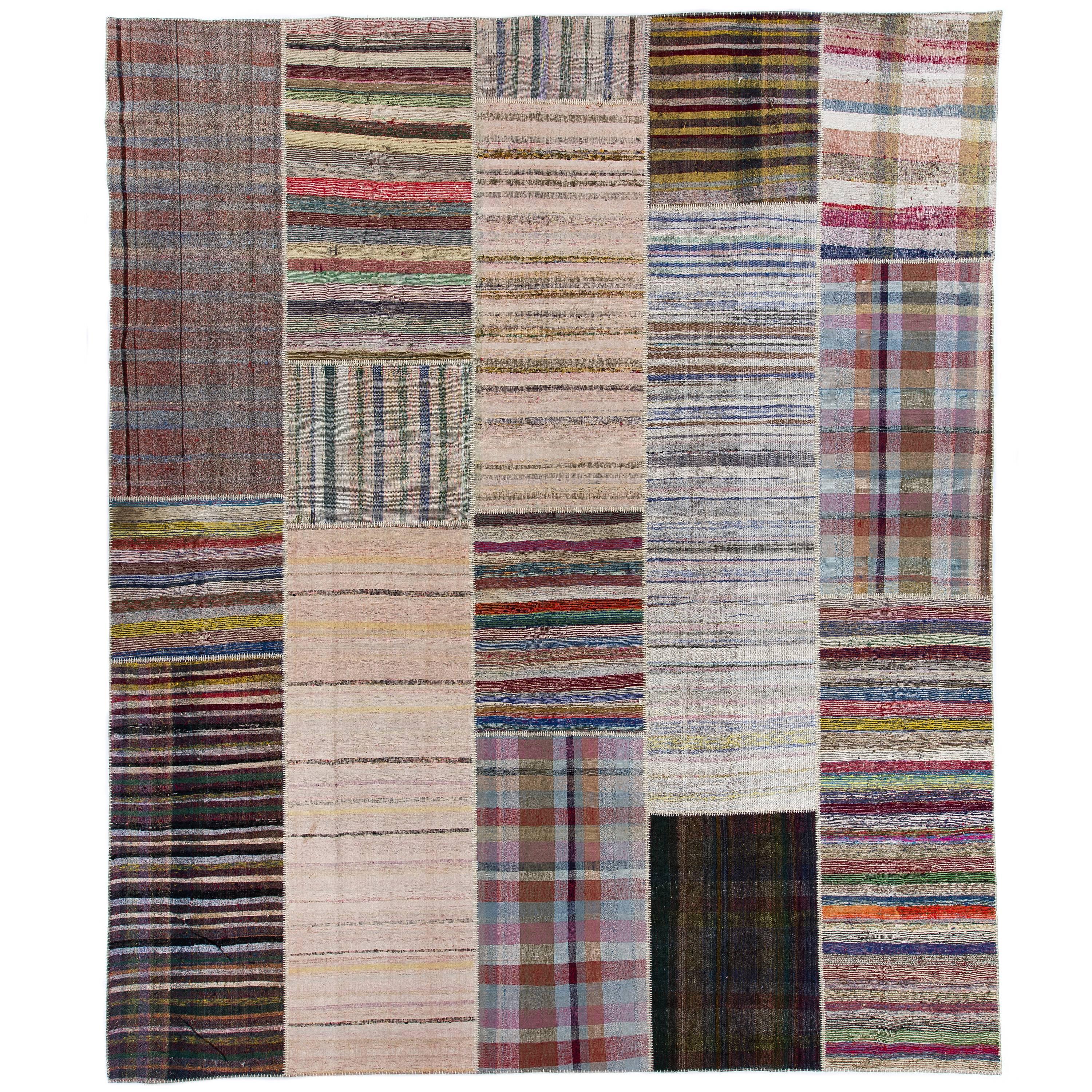 Vintage Cotton Rag Rug. Kilim carpet, Size Adjustable