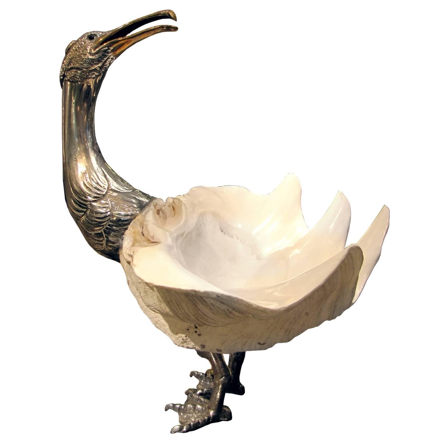 "Goëland, " Mounted Object in Sea Shell and Silvered Bronze, circa 1970