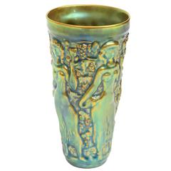 Early Zsolny Irridescent Glazed Relief Sensual Ceramic Vase or Vessel 12