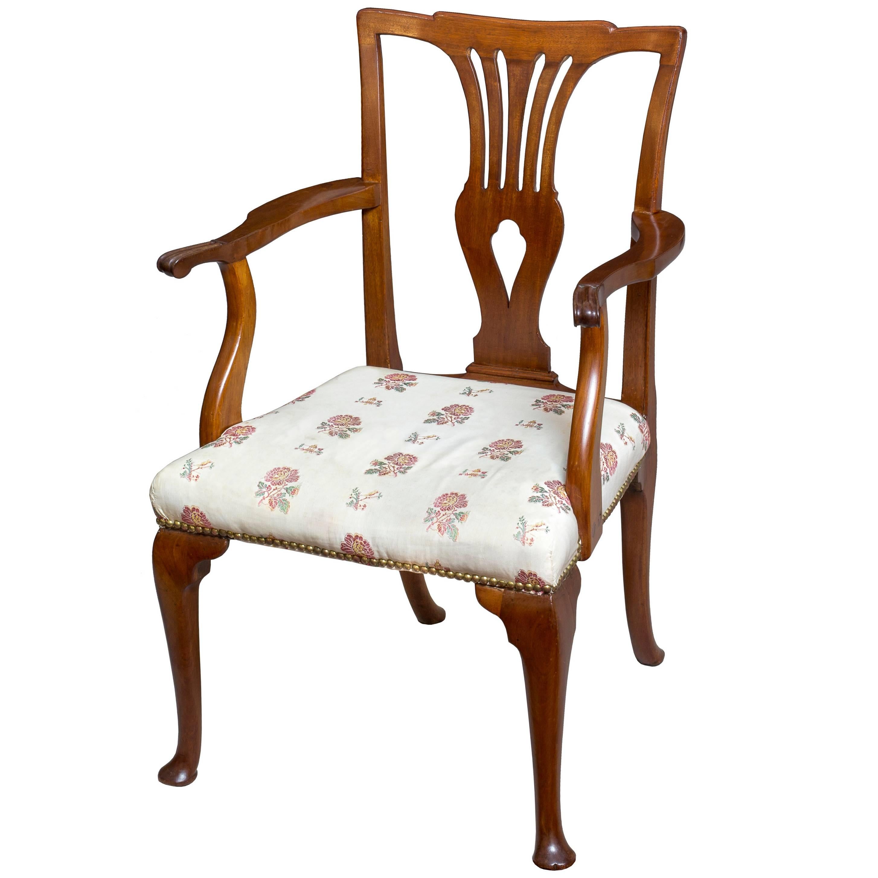 Queen Anne Mahogany Armchair on Cabriole Pad Feet, English, circa 1760 For Sale