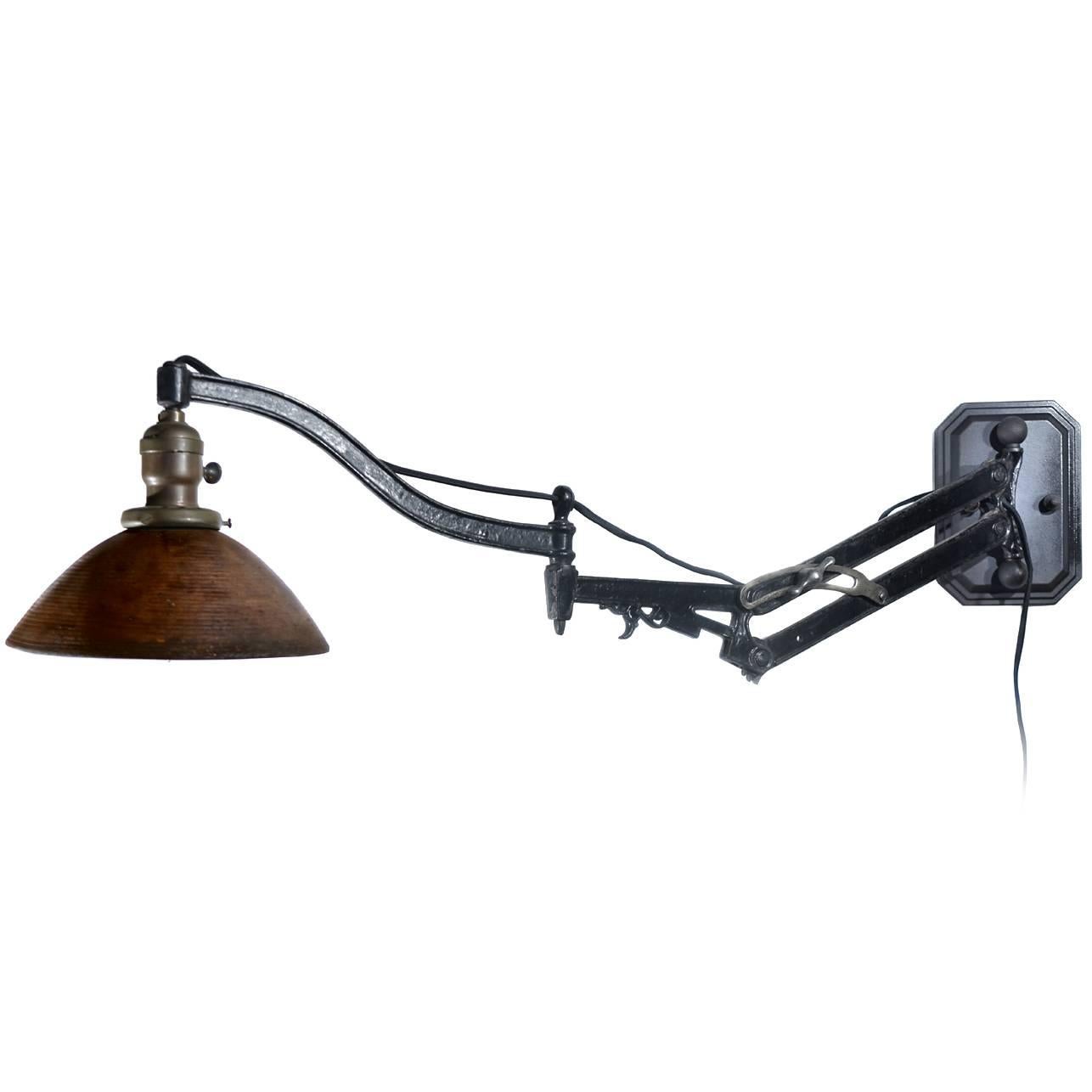 Early Cast Iron Articulated Arm Wall Lamp
