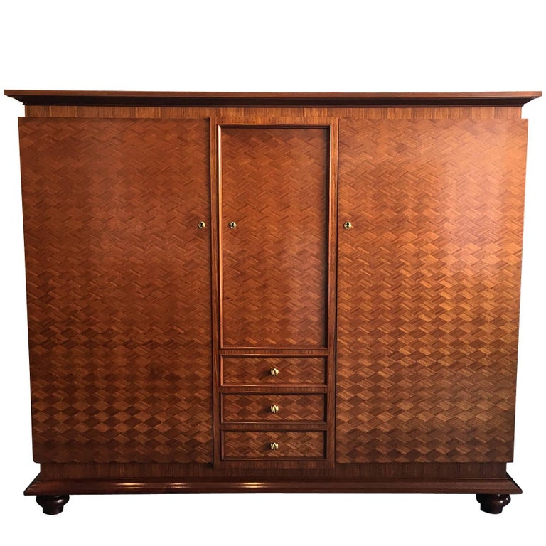 French parquetry Cabinet Armoire by Jules Leleu For Sale