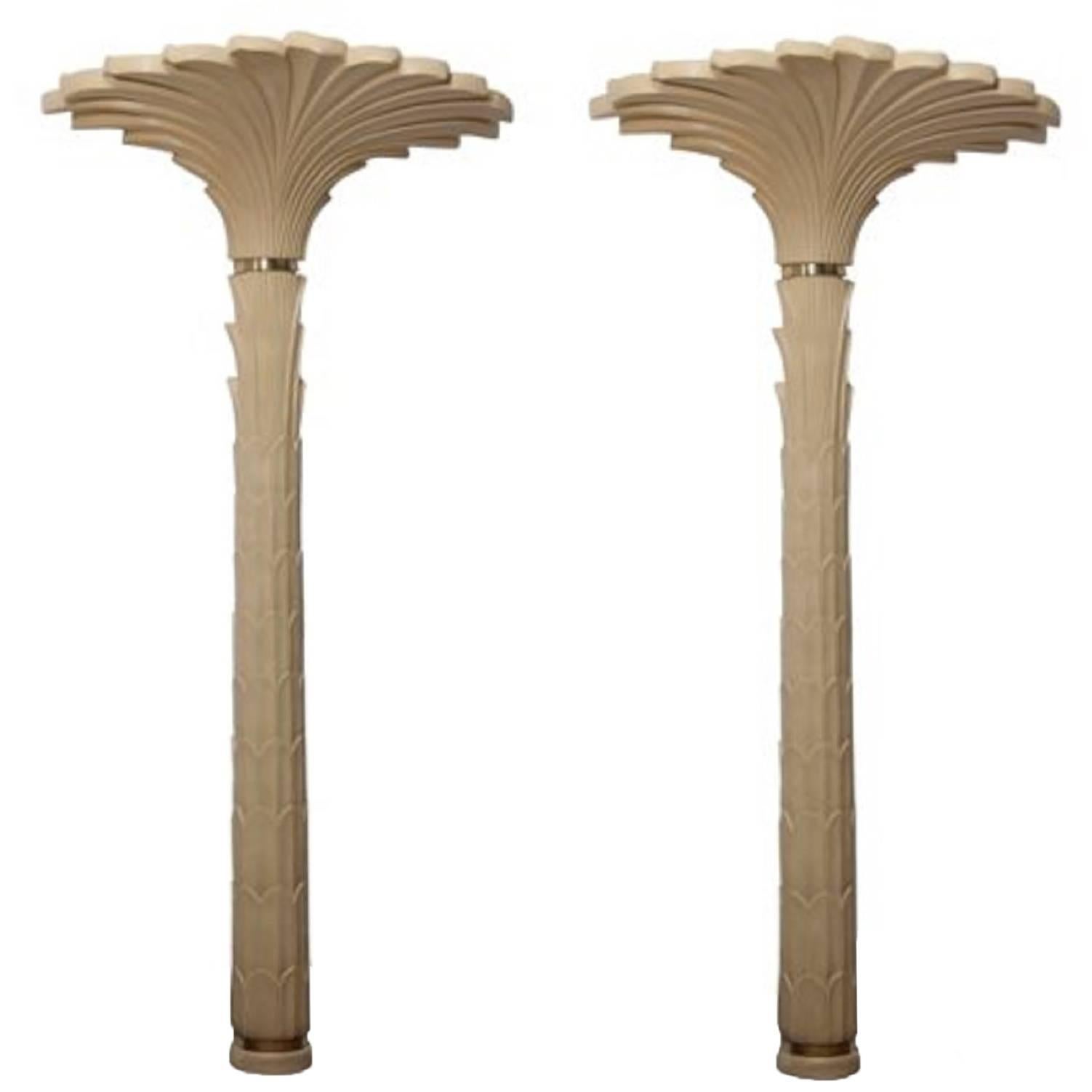 Pair of Torchiere Roche Style Palm Tree Floor and Wall Lamps by Merle Edelman