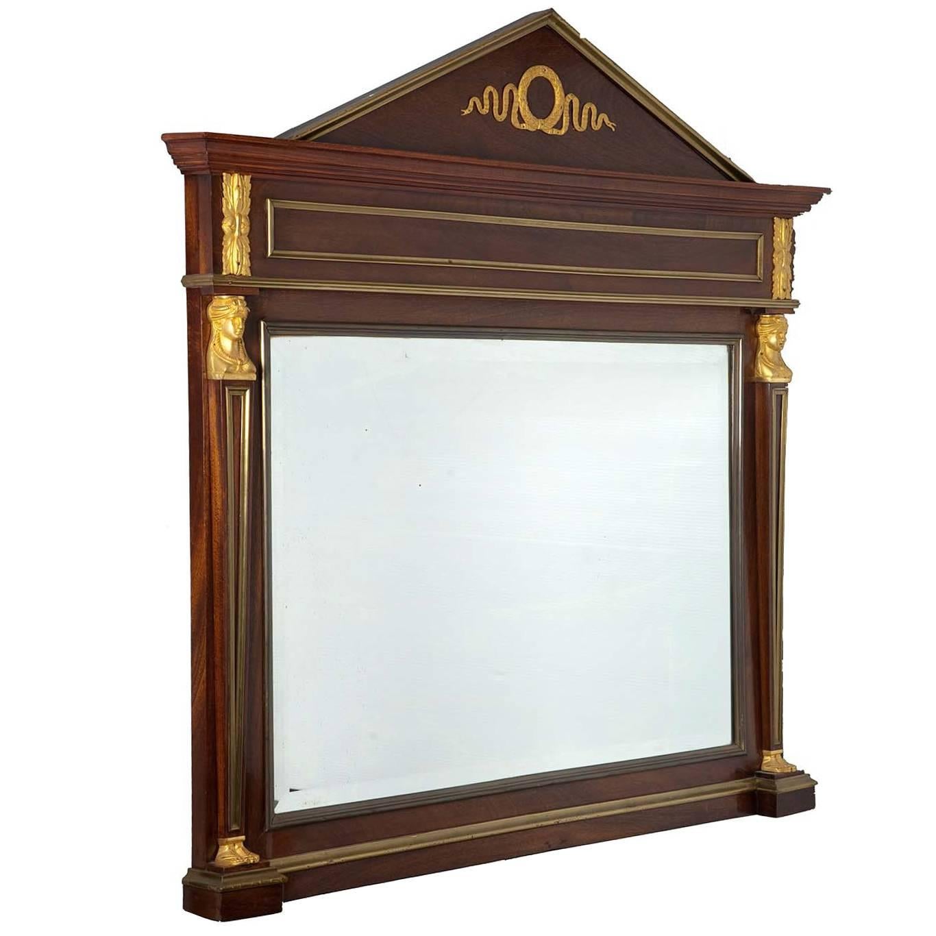 Empire Style Mahogany and Ormolu Beveled Mirror For Sale