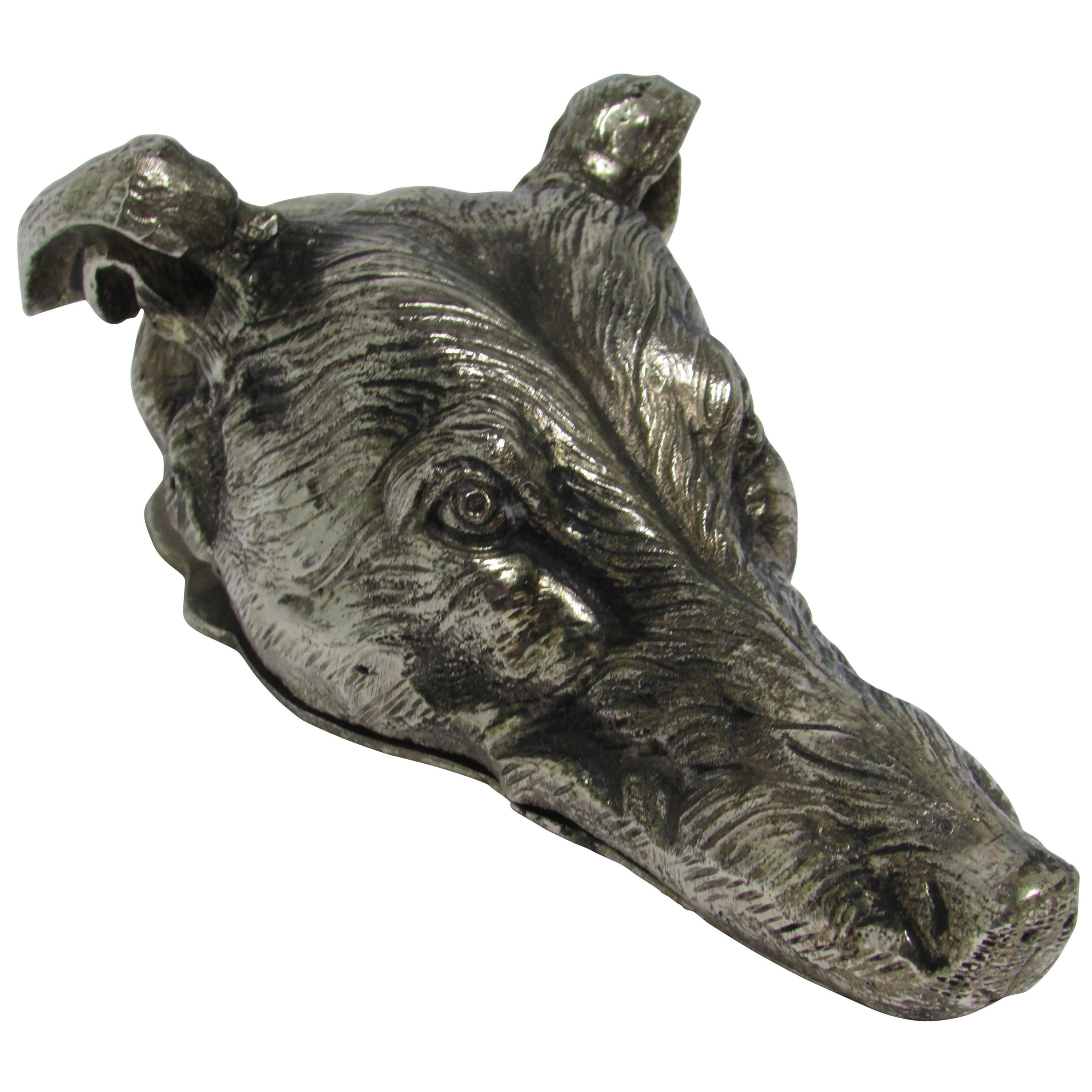 European Silvered Bronze Figural Dog Head Letter Clip