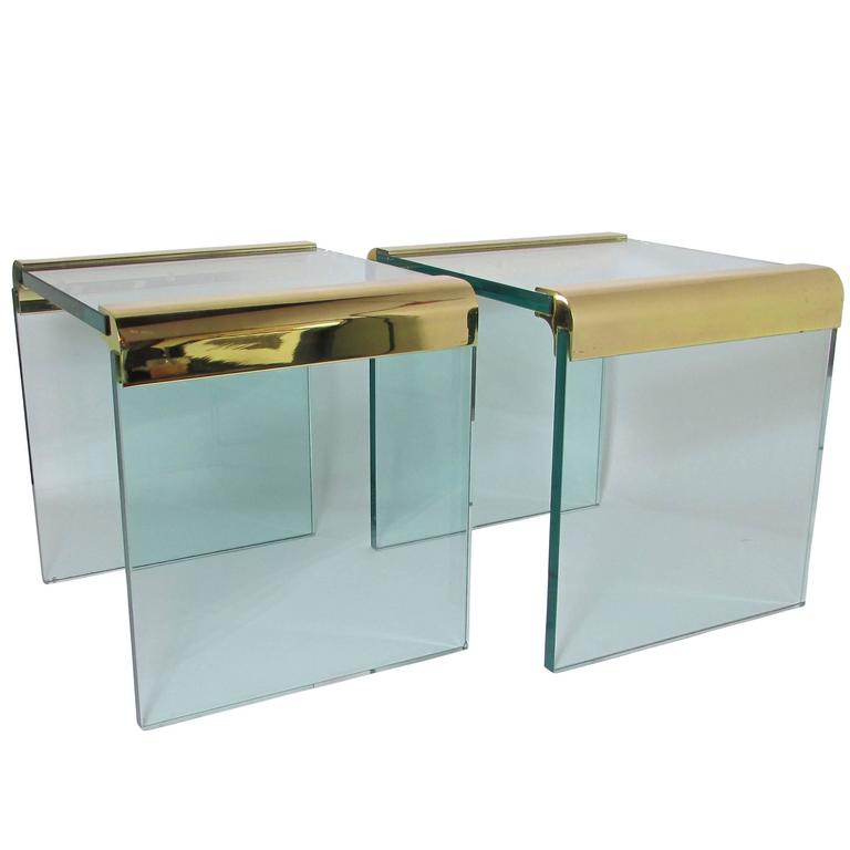 Pair of Leon Rosen ‘Pace Collection’ Brass and Glass End Tables at 1stDibs