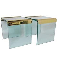 Pair of Leon Rosen ‘Pace Collection’ Brass and Glass End Tables