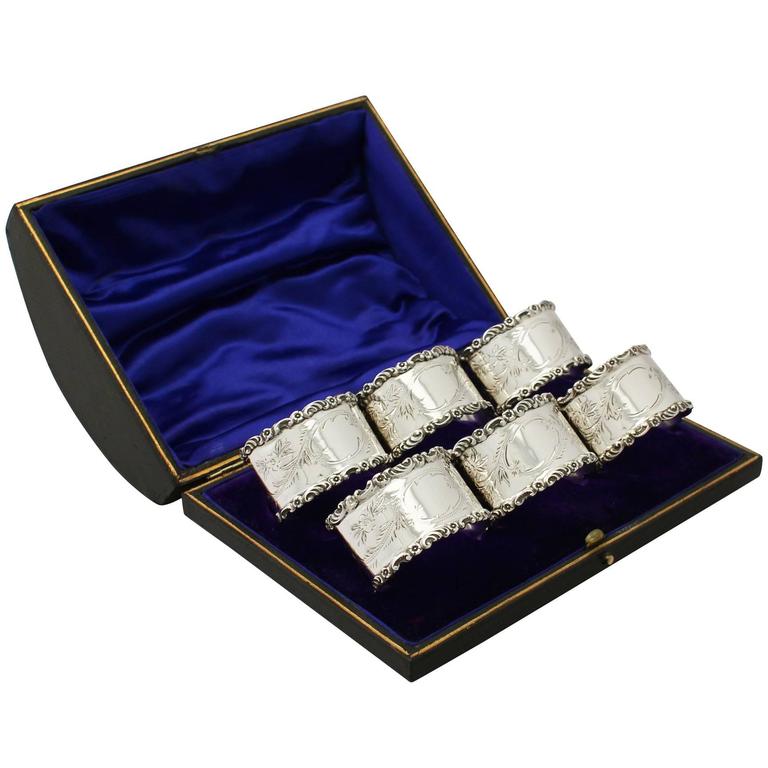 Sterling Silver Napkin Rings Set of Six, Antique Edwardian at 1stDibs