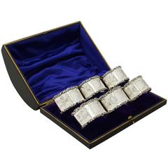 Sterling Silver Napkin Rings Set of Six, Antique Edwardian