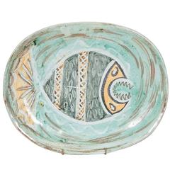 Welsh Pottery Low Dish with Painting of a Fish