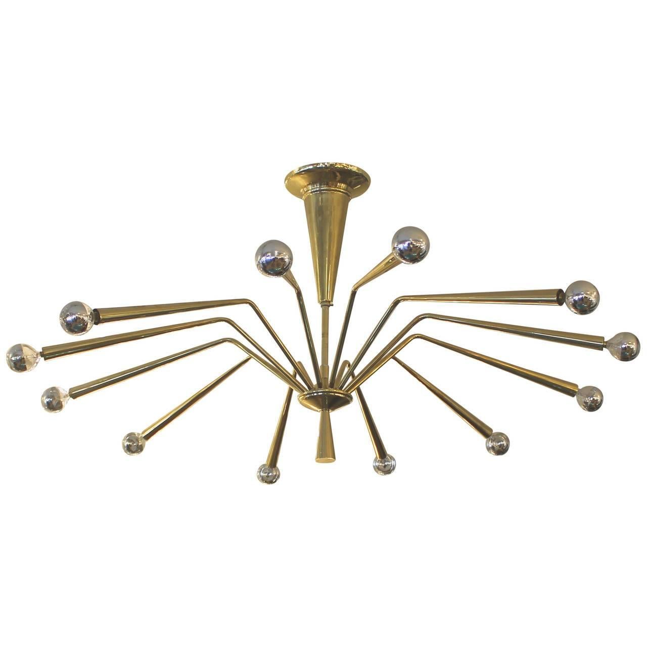 Twelve-Arm Brass Chandelier Attributed to Arredoluce, Italy, 1950s