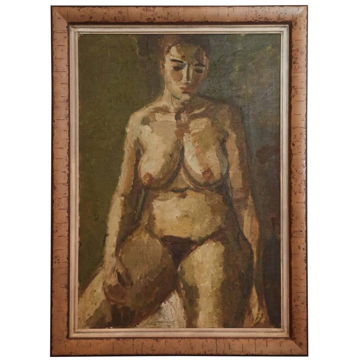 Large Nude Study by Bernth Nielsen, Denmark 1935, Oil on Canvas