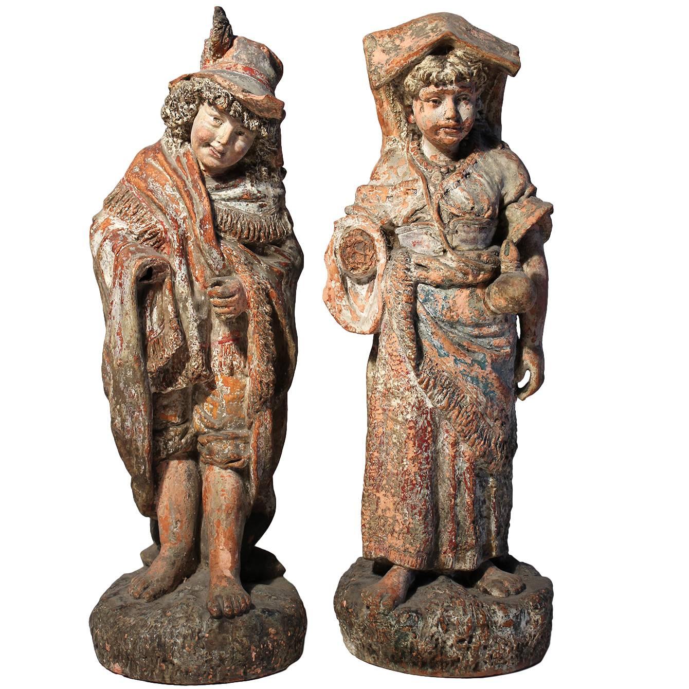Antique Terracotta French Renaissance Garden Sculpture Statues For Sale
