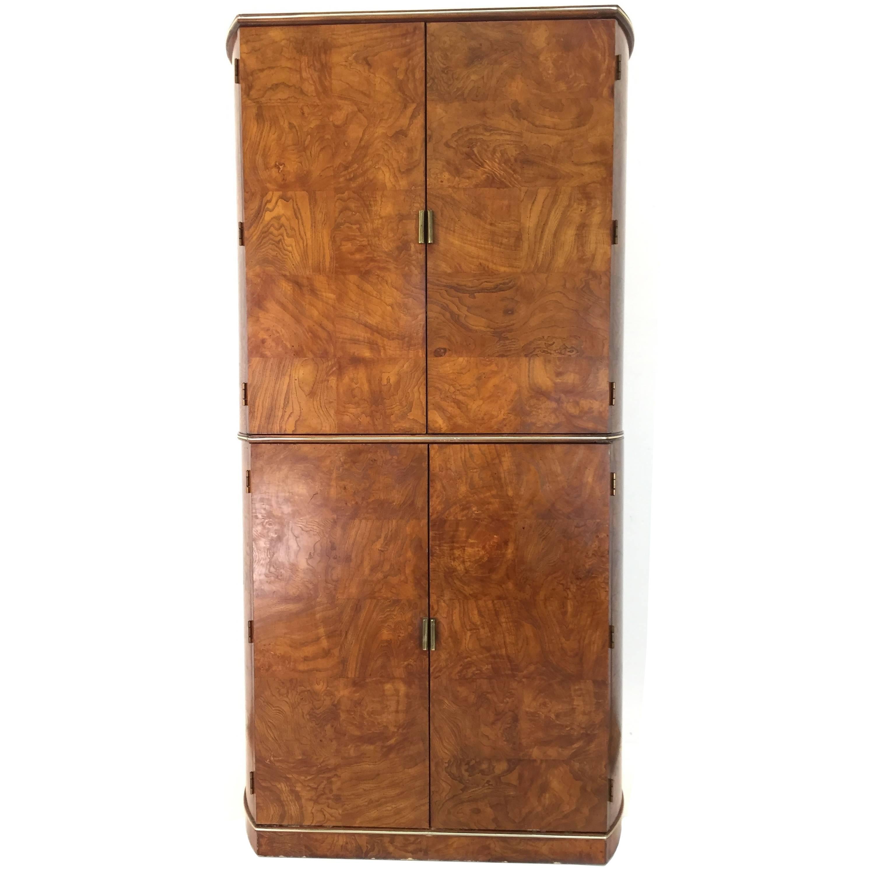 American of Martinsville Burl Wood and Brass Cabinet