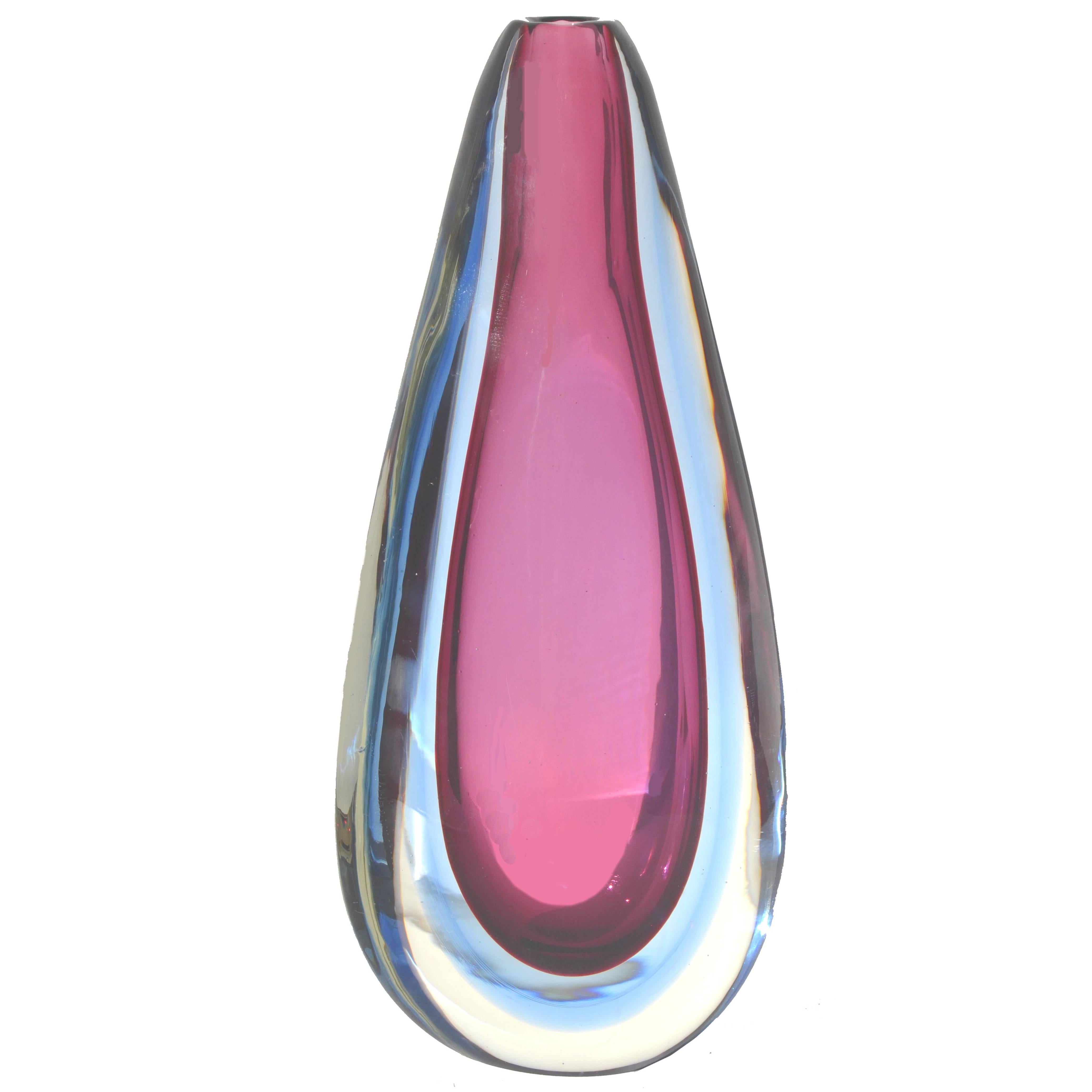 Amethyst and Blue Murano Sommerso Teardrop Vase