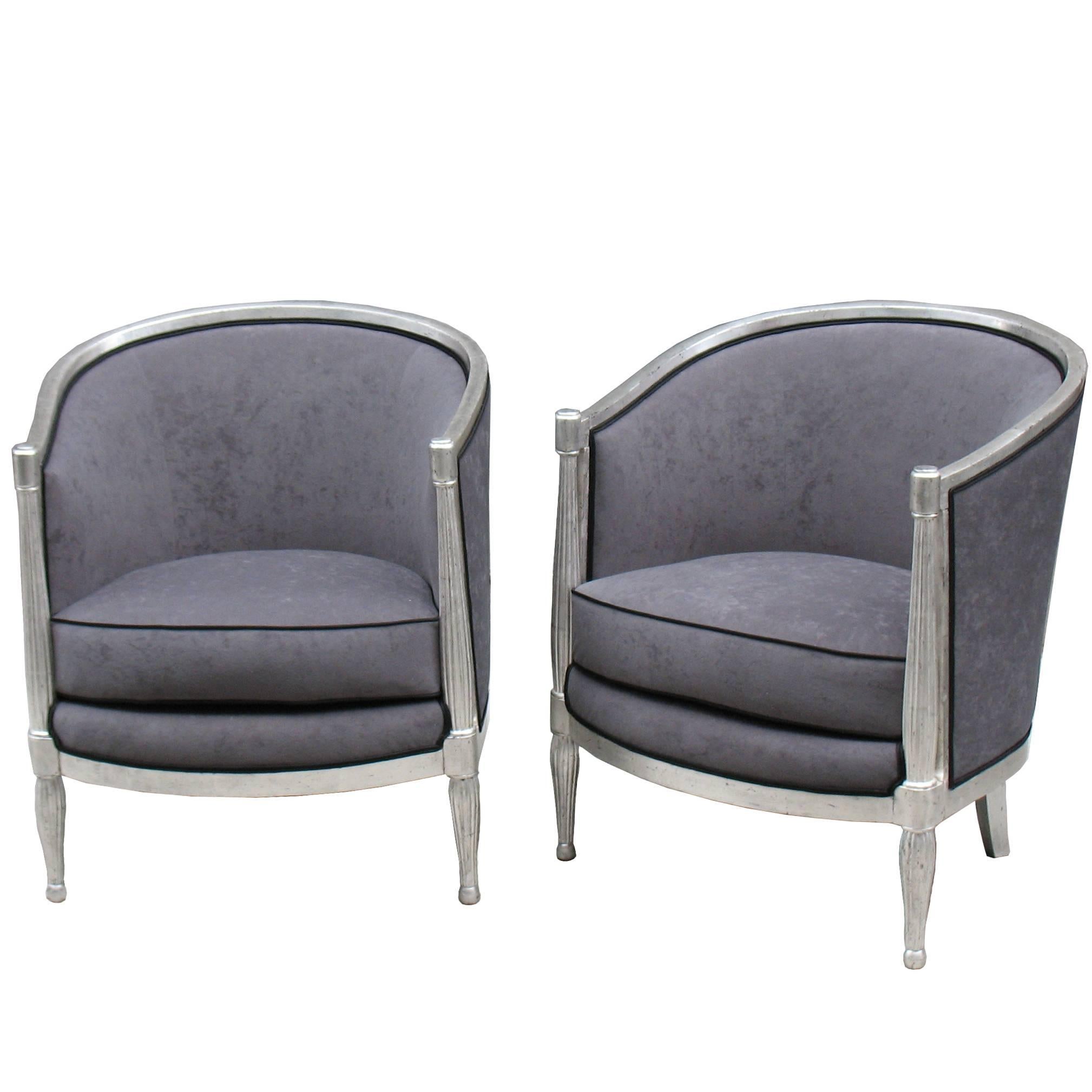 Pair of French Art Deco Bergères, Style of Paul Follot For Sale