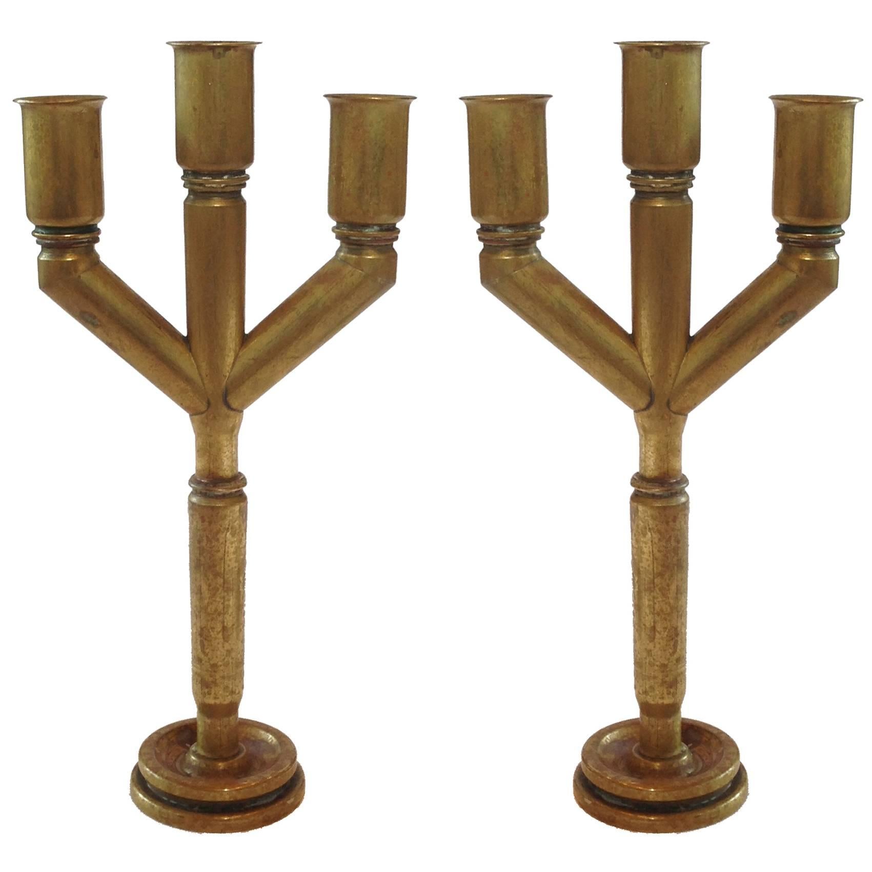 WWII Trench Art Shell Casing Candlesticks For Sale