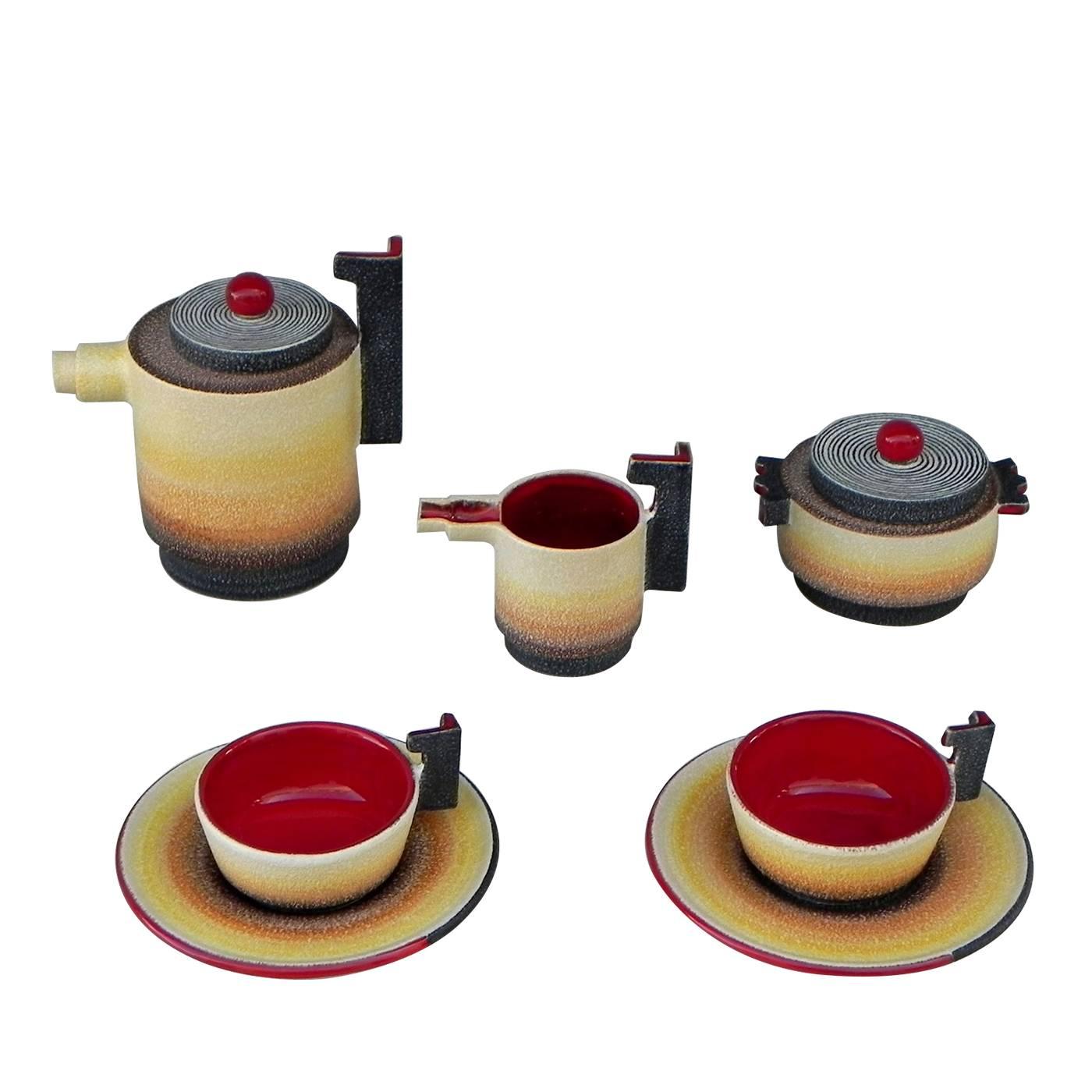 Diulgheroff Futurist Ceramic Tea Set for Two by Mazzotti, 1903