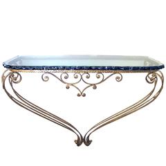 Lyrical Italian Hand-Forged Gilt Iron Console Table; Style of Pier Luigi Colli