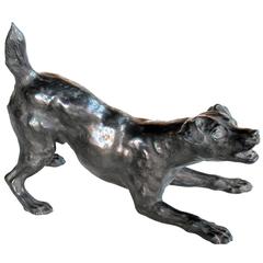 Whimsical Continental Black Basalt-Ware Figure of a Hunting Dog at Play