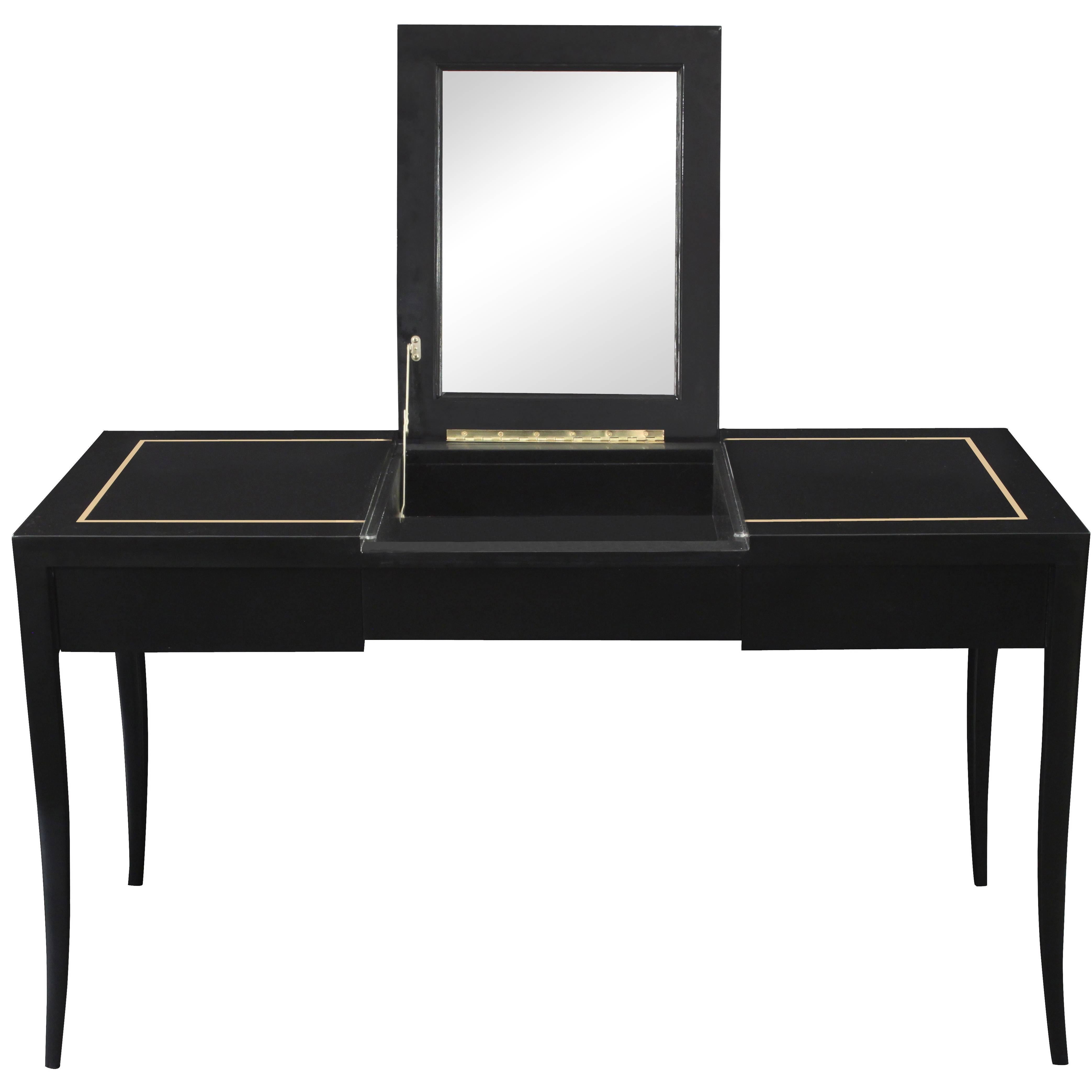 Lady's Vanity with Gold Inlay and FlipUp Mirror Top by Tommi Parzinger