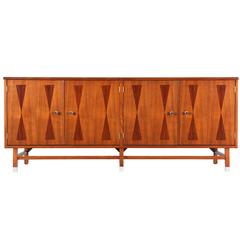 Mid-Century Walnut Credenza with Rosewood Inlay for Stanley Furniture