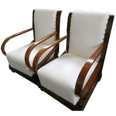 Italian Art Deco Lounge Chairs, Leather, Italy, 1940   
