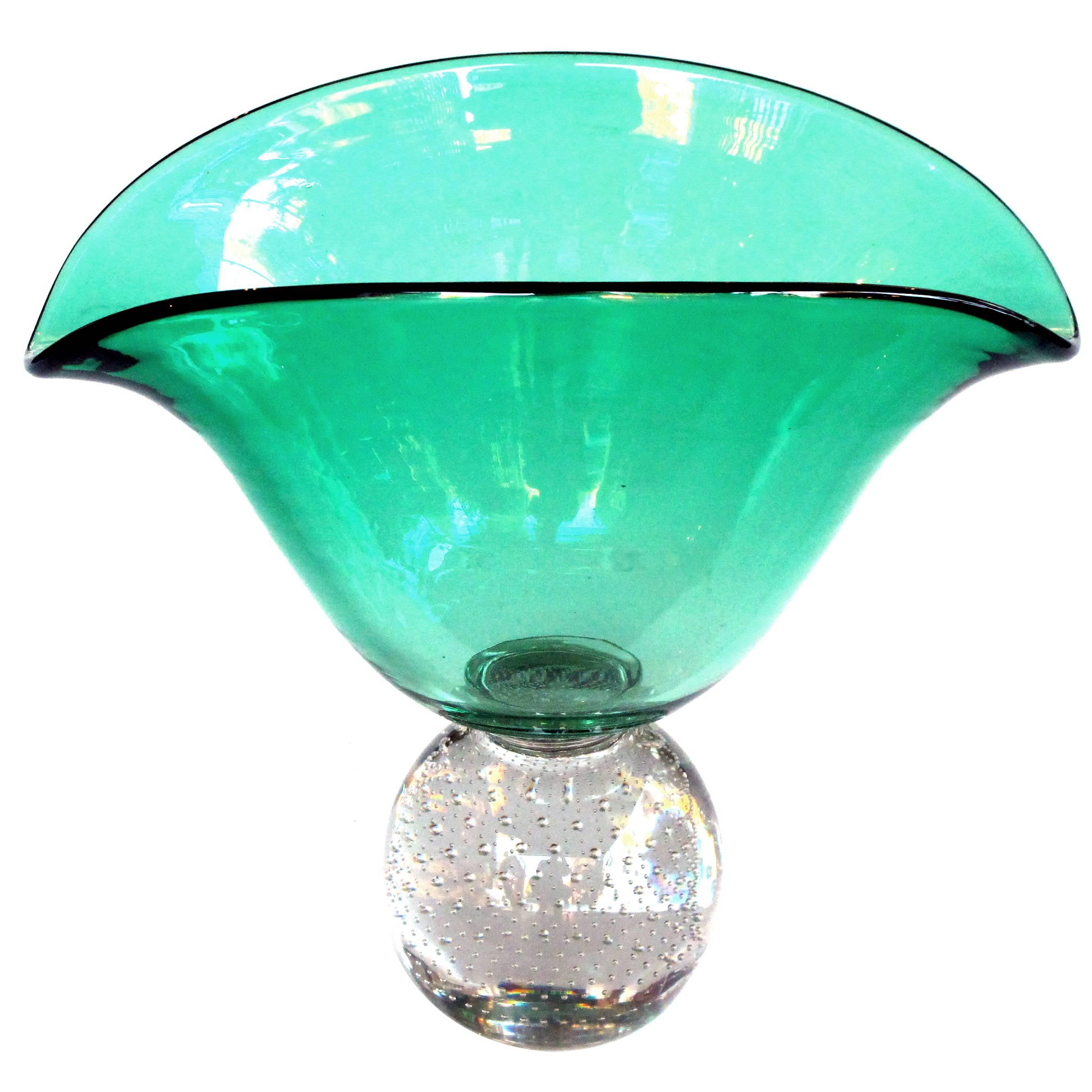 Shapely American Mid-Century Emerald-Green Pedestal Vase; Pairpoint Glassworks