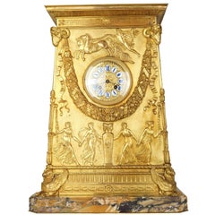 Neoclassical French Empire Bronze Mantel Clock on Siena Marble Base