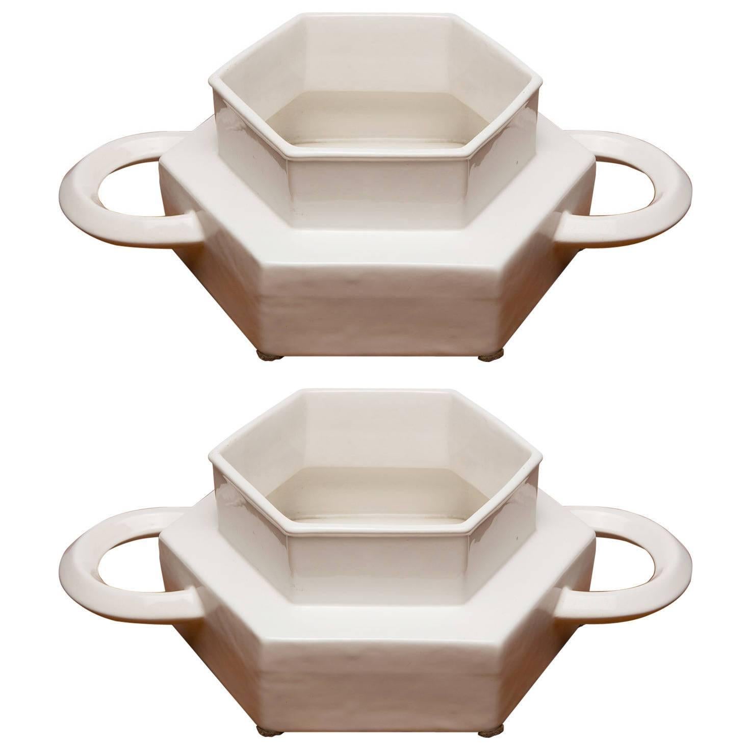 Set of Two Ceramic Centerpieces by Gabbianelli, Italy, 1970s For Sale