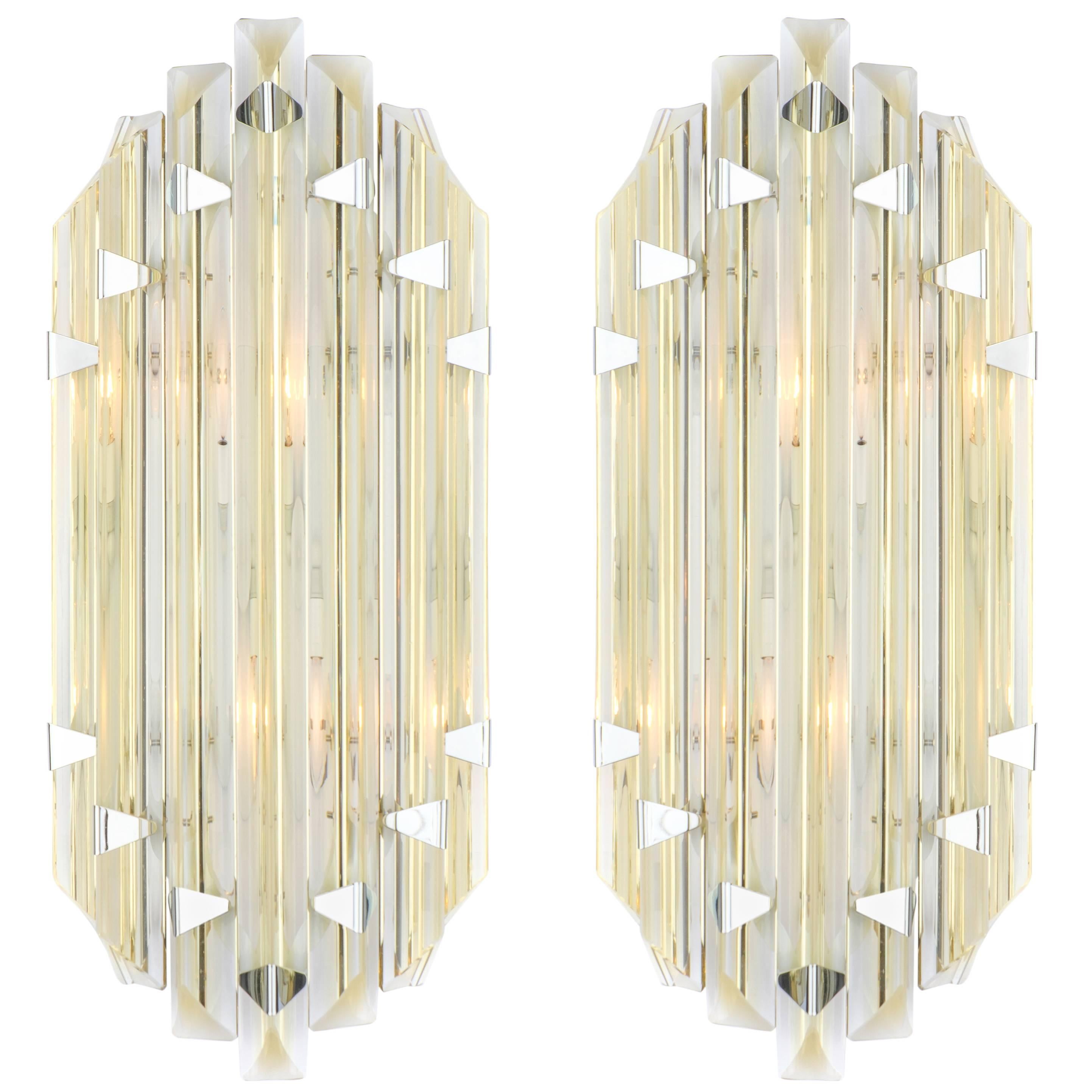 Murano Glass Citron Marquise Sconces in the Style of Venini For Sale