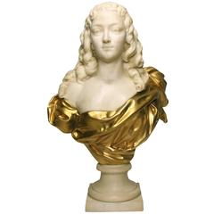 French 19th, 20th Century Life-Size Marble and Gilt-Bronze Bust of a Young Girl 6