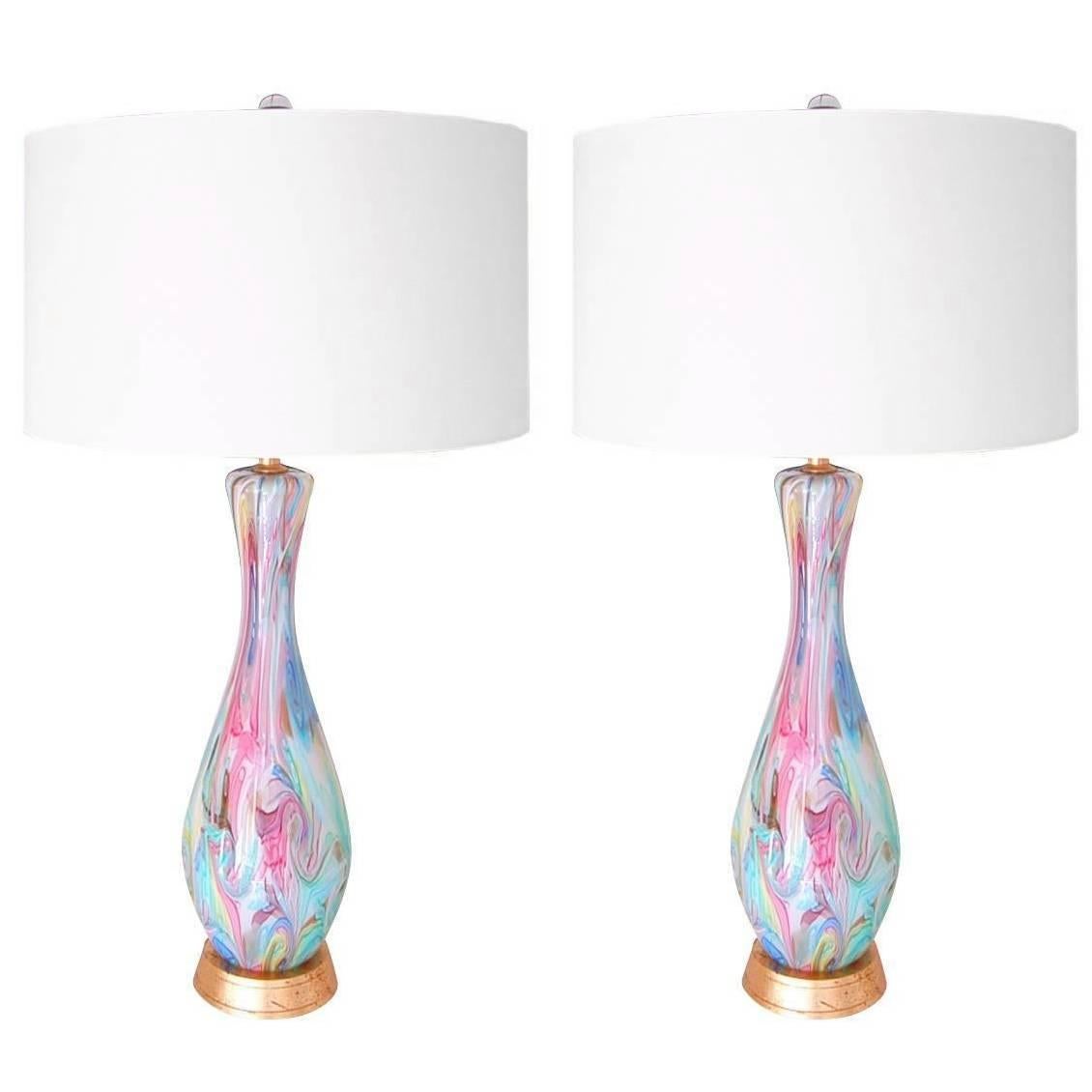 Fratelli Toso Murano Lamps of Multicolored Swirls For Sale