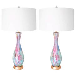 Fratelli Toso Murano Lamps of Multicolored Swirls