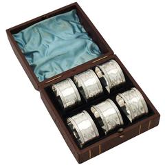 Sterling Silver Napkin Rings Set of Six, Antique George V