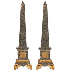 Fantastic Pair of Large Marble and Bronze Figural Obelisks 2